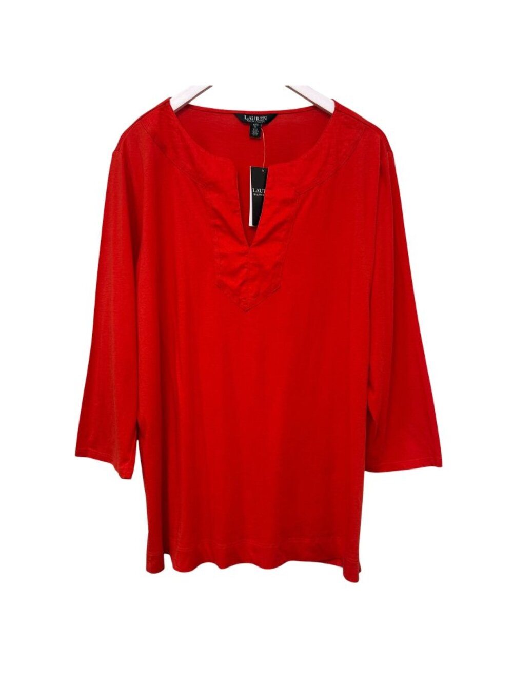 LAUREN Ralph Lauren Tunic Tee Plus Size 1X Red Split Neck Womens Top NWT